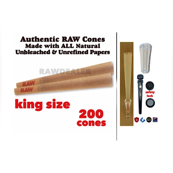 Raw classic King Size cone pre rolled (200pk) + glass cone tip + tube - Picture 12 of 12